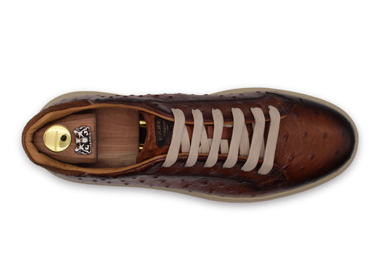 Ostrich-effect printed leather sneakers