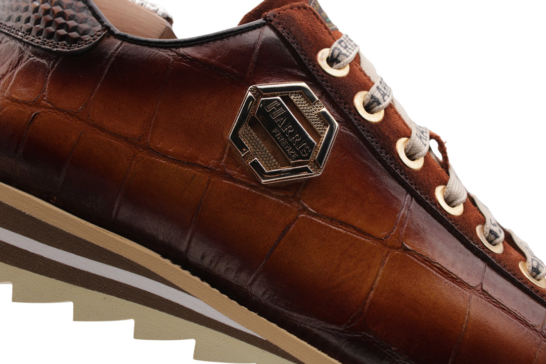 Sneakers with crocodile effect and suede