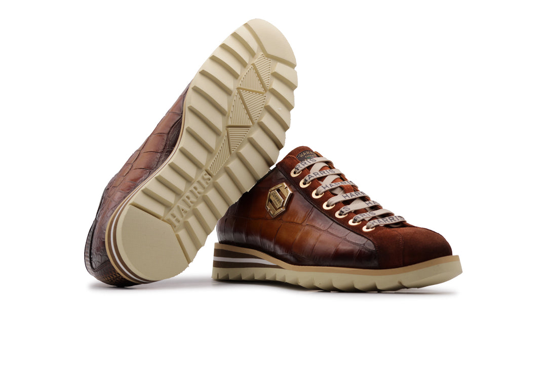 Sneakers with crocodile effect and suede