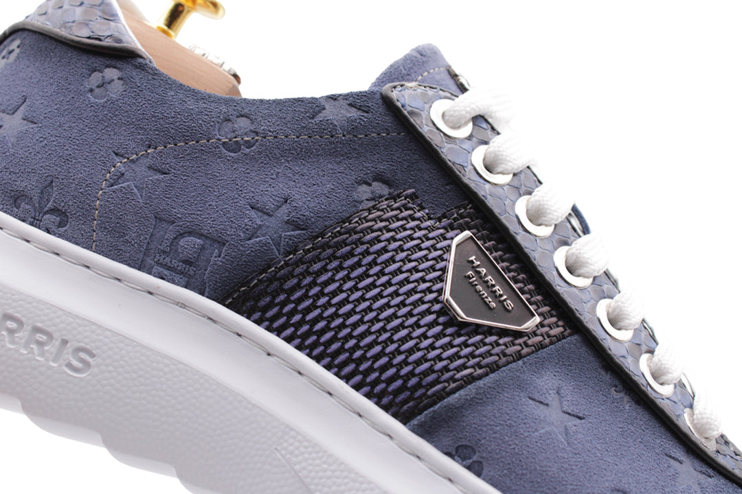 Sneakers in suede stampato e dettagli in pitone