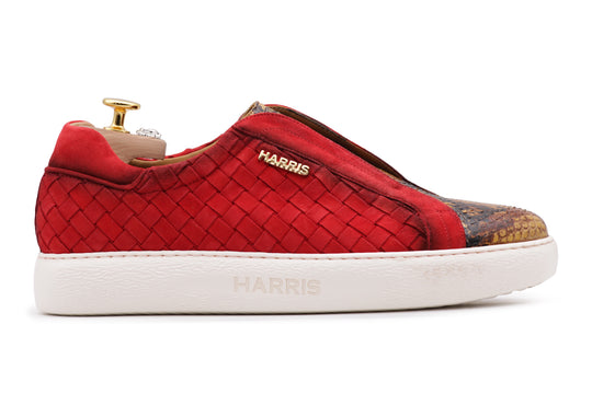 Sneaker slipon in pelle intrecciata e pitone