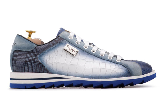 Sneakers in pelle stampata con dettagli in pitone Blu