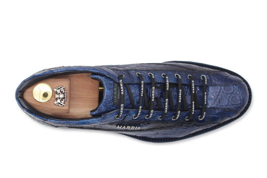 Sneakers in alligatore dipinto a mano Blu