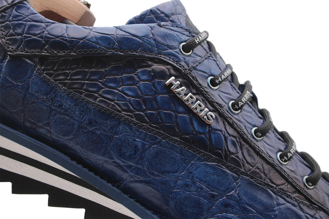 Sneakers in alligatore dipinto a mano Blu
