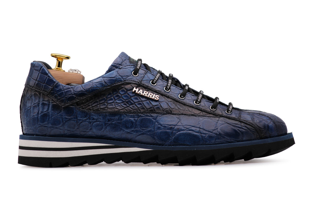 Sneakers in alligatore dipinto a mano Blu