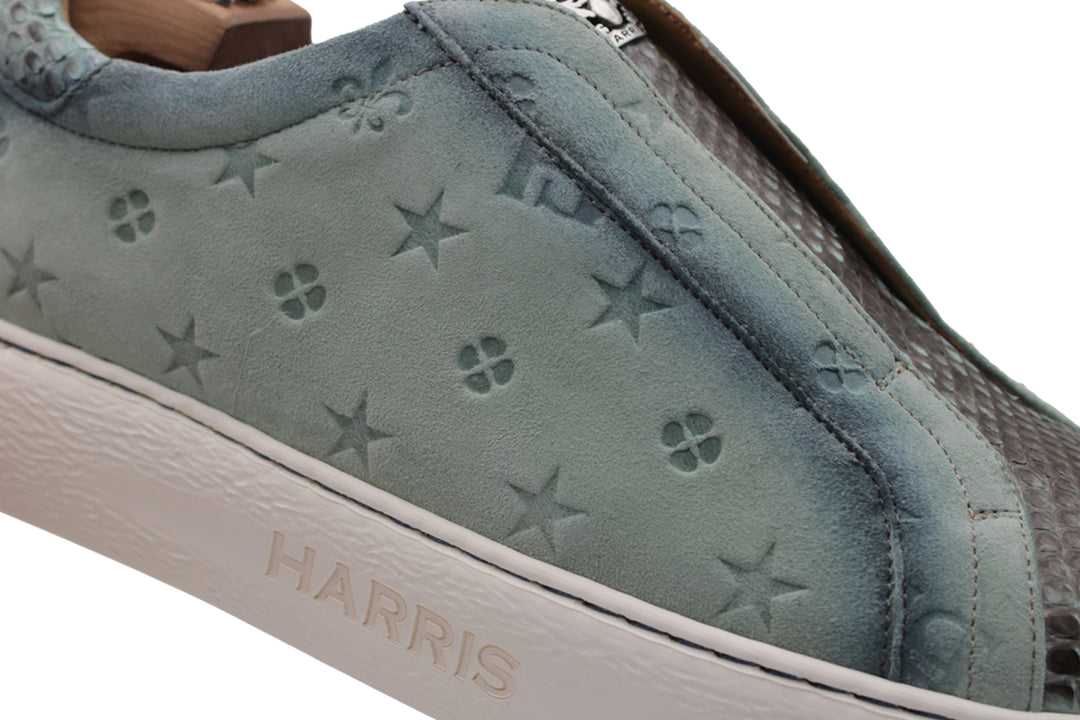 Sneakers slipon in suede stampato e pitone Celeste