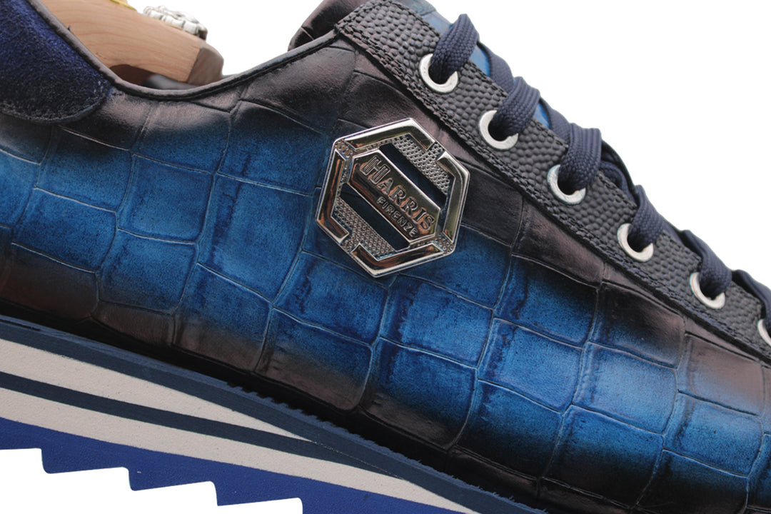 Sneakers in pelle stampata dipinta a mano Azzurra