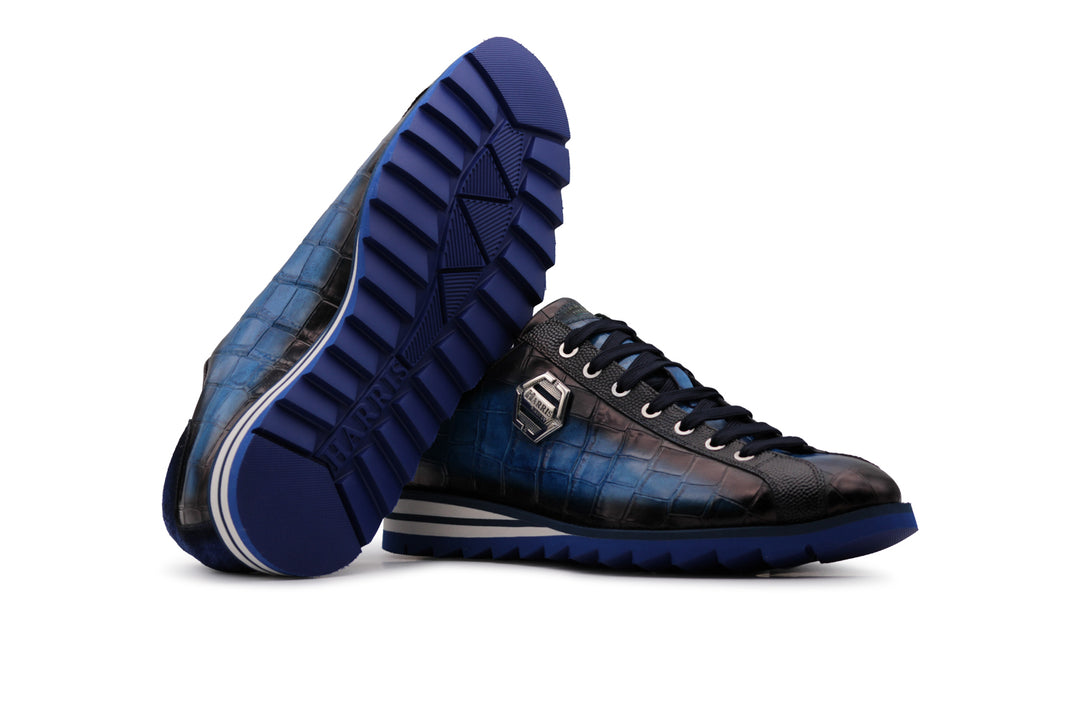 Sneakers in pelle stampata dipinta a mano Azzurra
