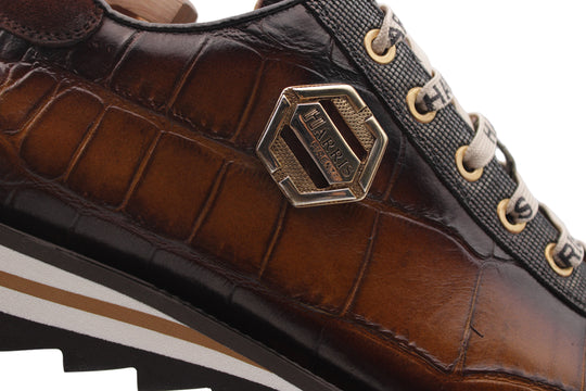 Sneakers in pelle stampata dipinta a mano Marrone