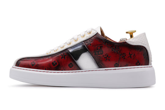 Sneakers in spazzolato monogram e pitone Rossa