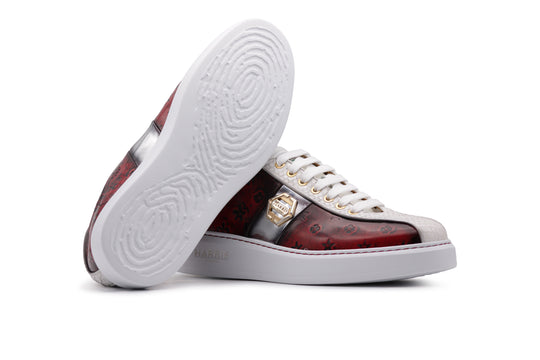 Sneakers in spazzolato monogram e pitone Rossa