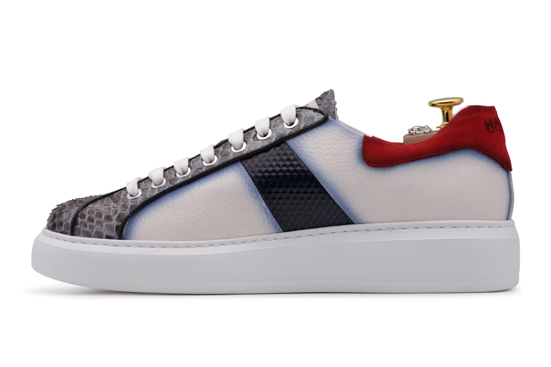 Sneakers in pelle morbida e pitone Blu