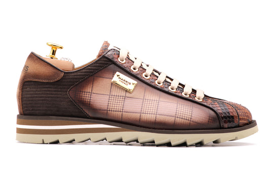2817 Sneakers aus Tweed und Python – Braun