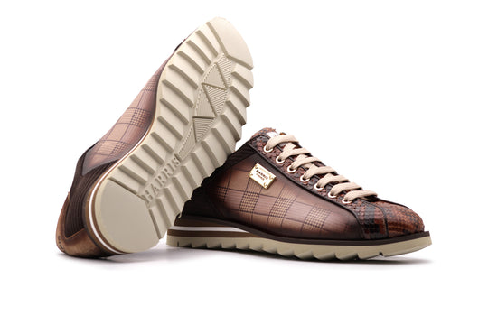 2817 Sneakers aus Tweed und Python – Braun