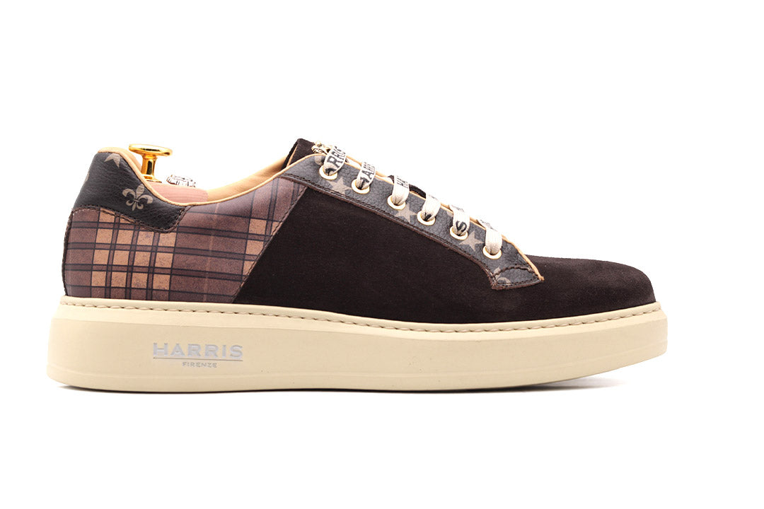 Suede sneakers with tweed details